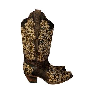 Corral Women’s SZ 7.5M Bone Color Floral Embroidered Snip Toe Cowgirl Boots YesU